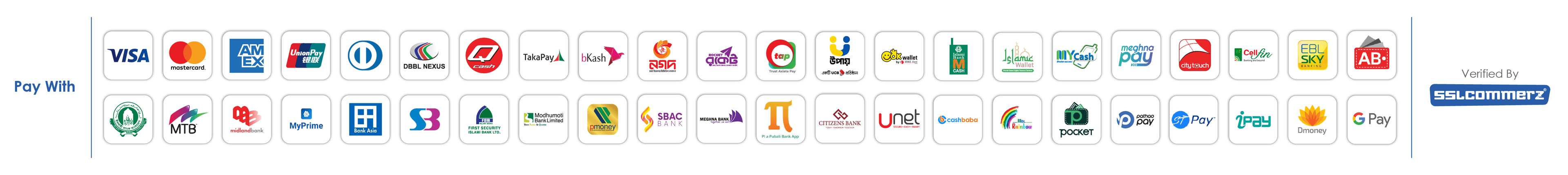 Pay with Visa, Mastercard, bKash, Nagad and other methods. Verified by SSLCommerz.